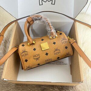 MCM Cognac Visetos Boston Satchel Bag